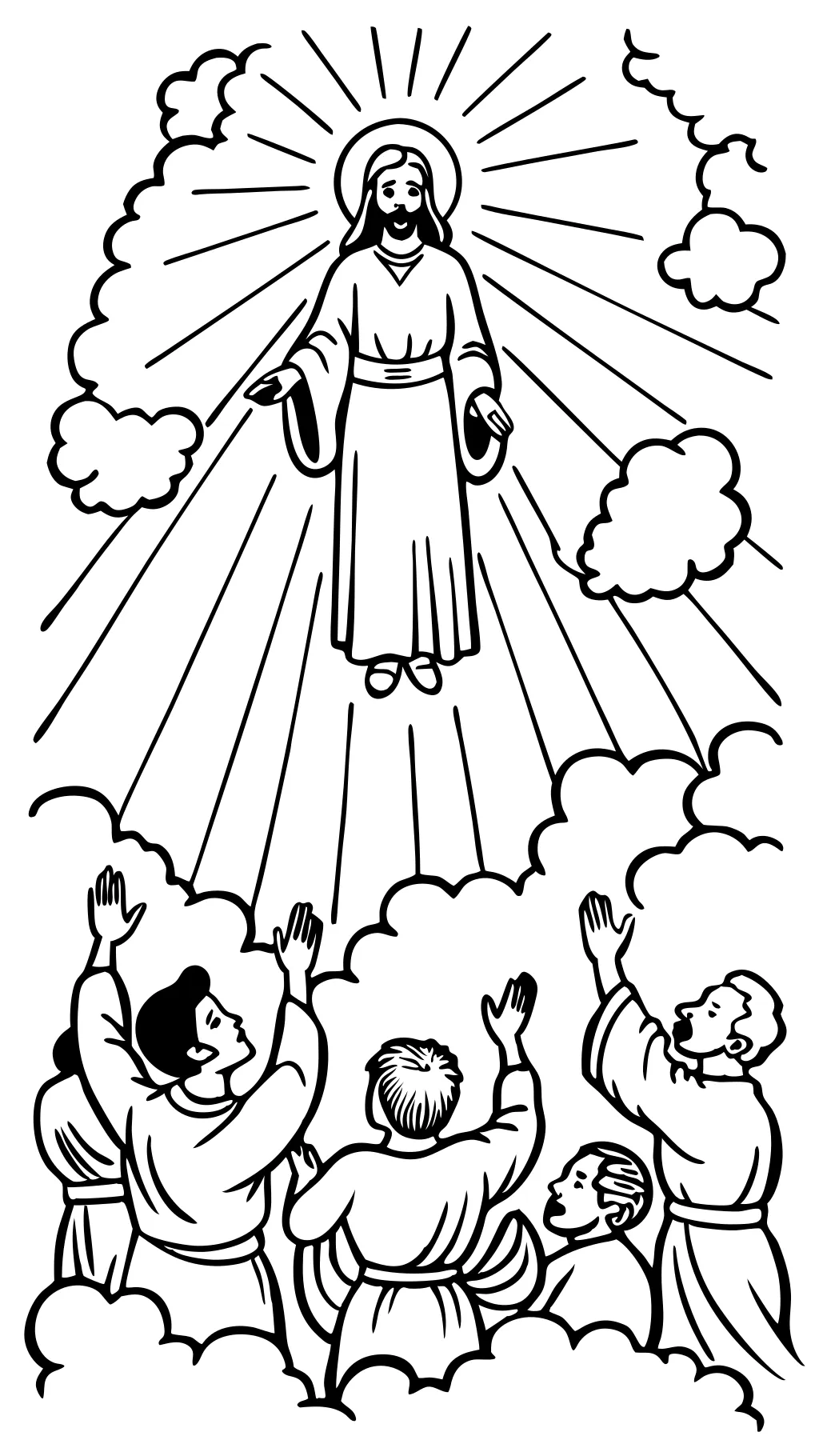 Página para colorear de la ascensión de Jesús